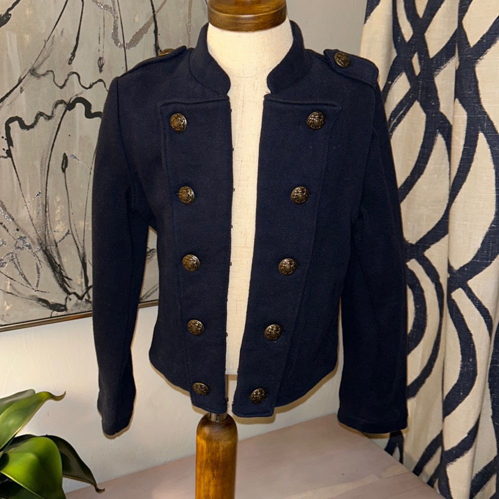 Stylish POLO by Ralph Lauren Navy Jersey Knit Military Jacket SZ 5